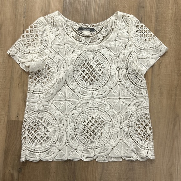 Anthropologie Blue Tassel Crochet Knit Short Sleeve Top S - Picture 2 of 3